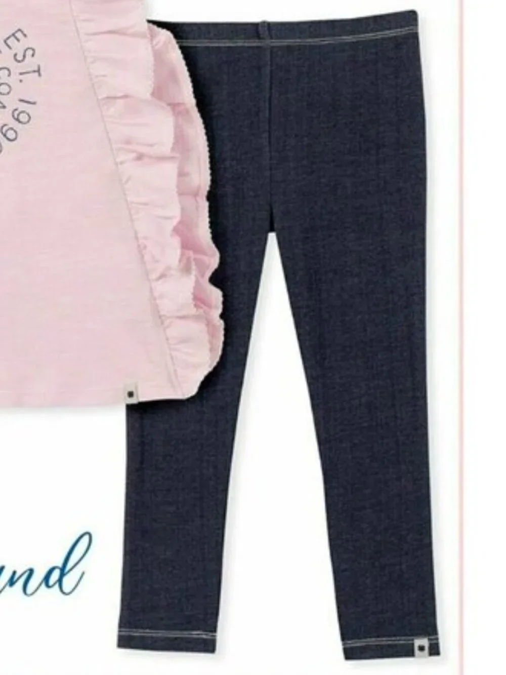 NEW Lucky Brand 2 piece Ruffled Sleeve Logo Outfit Set Top Shirt leggings Pants